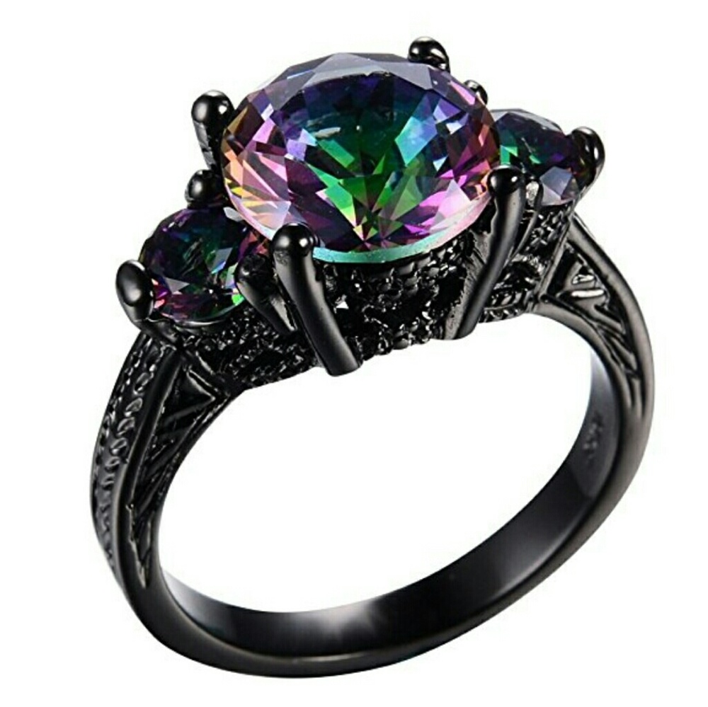 FLASH SALE! Rainbow Topaz Ring Rhodium Plated - Picture 4 of 8